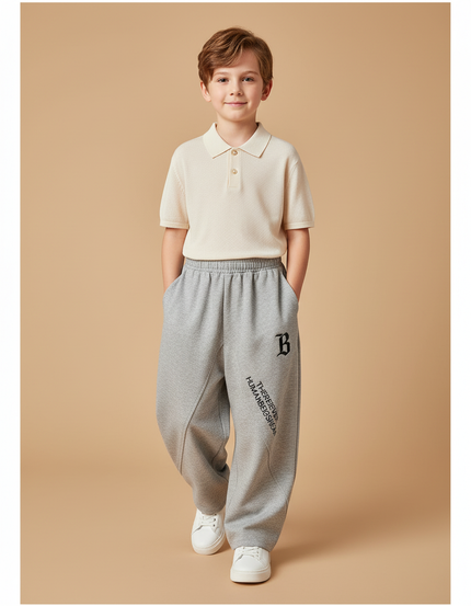 Pantalon Baggy Gris Molletonné Ample Sport Imprimé Garçon