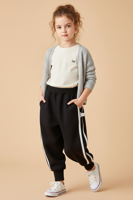 Pantalon Baggy Noir Rayures Latérales Blanc Coton - Molleton