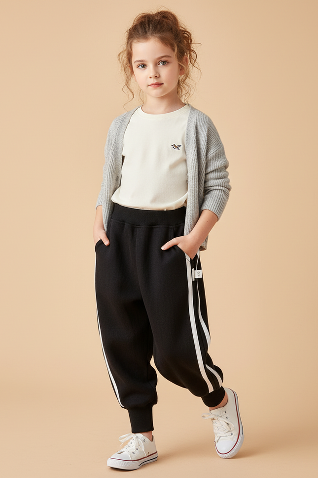 Pantalon Baggy Noir Rayures Latérales Blanc Coton - Molleton