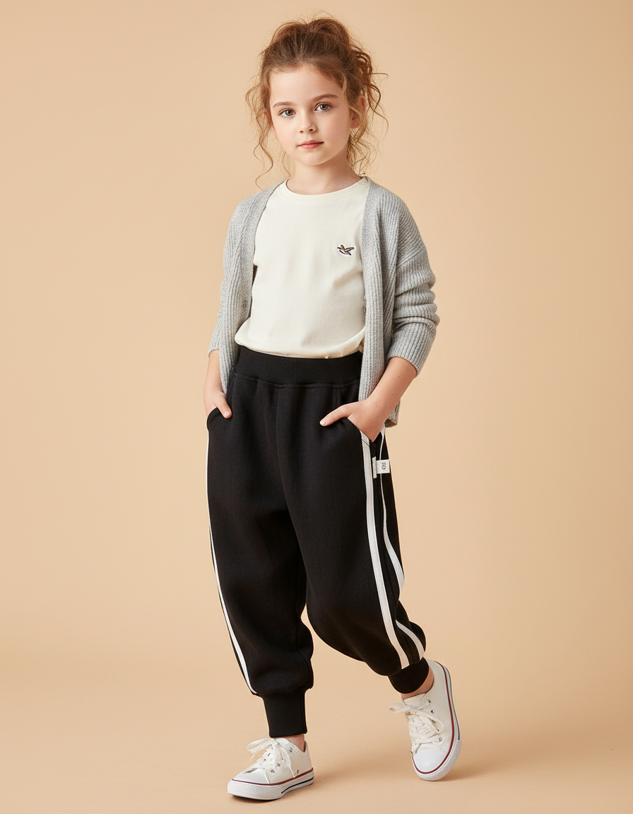 Pantalon Baggy Noir Rayures Latérales Blanc Coton - Molleton