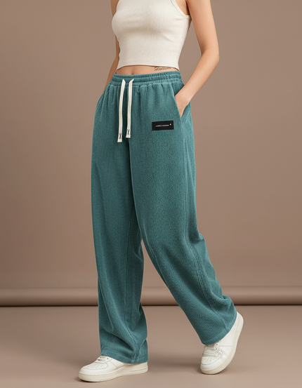 Pantalon Baggy Velours Côtelé Vert Ample Décontracté Cordon - Cordé