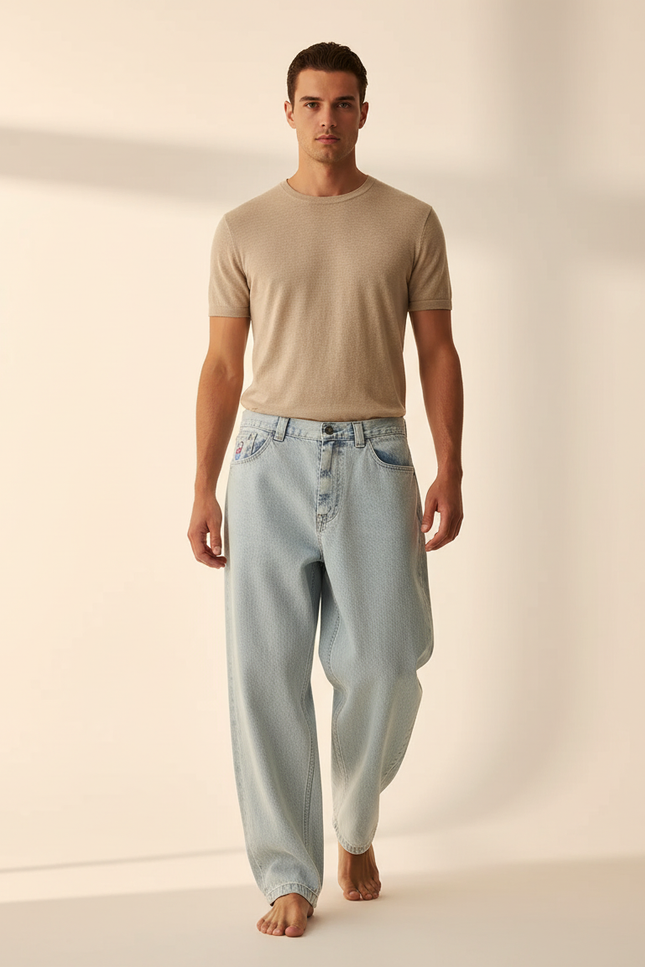 Pantalon Baggy Denim Bleu Clair Ample Streetwear Homme - Jean