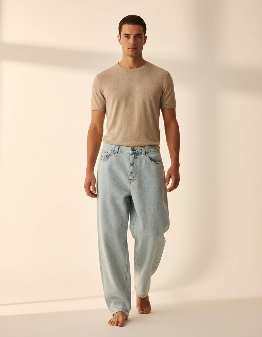 Pantalon Baggy Denim Bleu Clair Ample Streetwear Homme - Jean