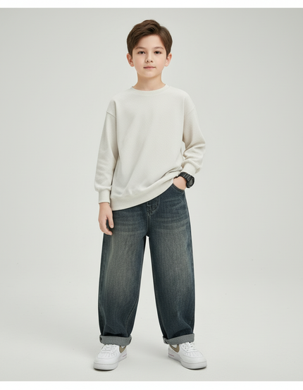 Pantalon Baggy Jean Délavé Ample Décontracté Garçon - Bleu