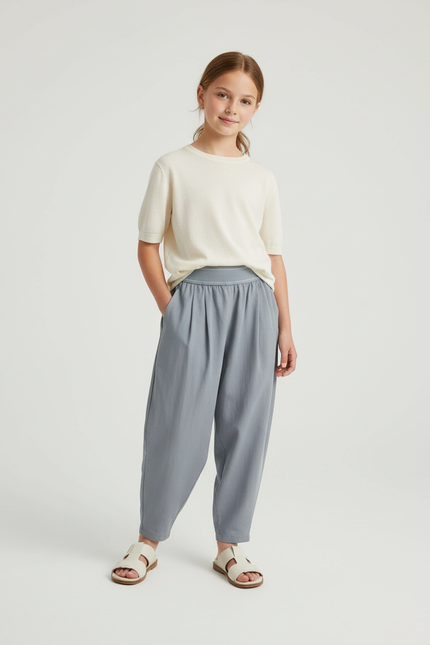 Pantalon Baggy Gris Clair Ample Plissé Enfant - Viscose