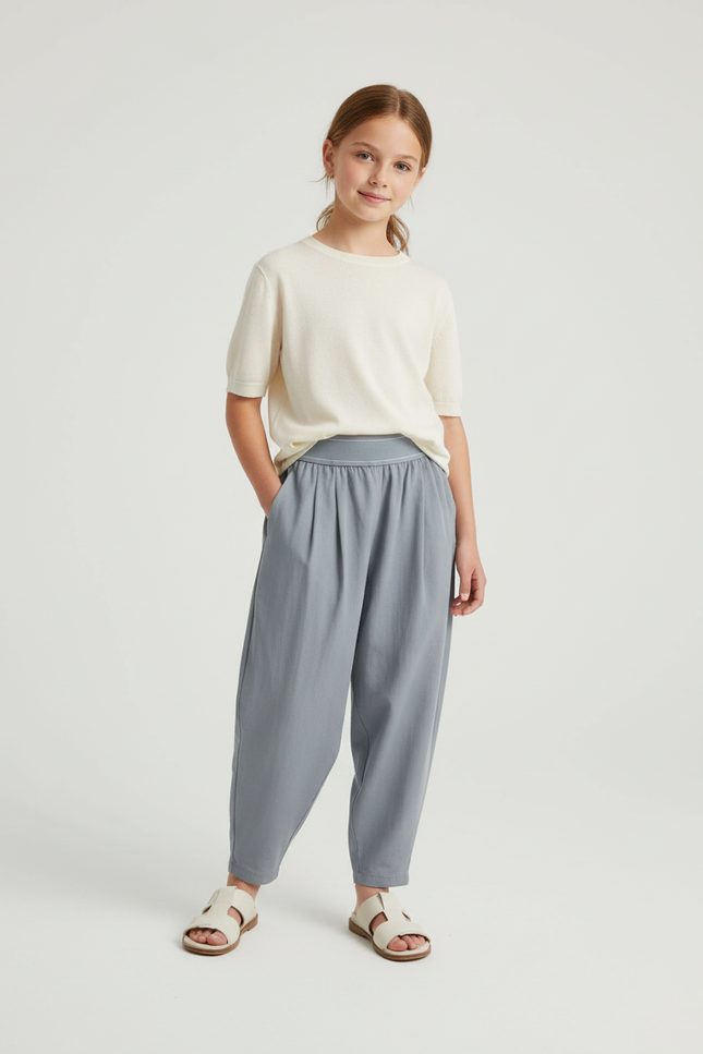 Pantalon Baggy Gris Clair Ample Plissé Enfant - Viscose