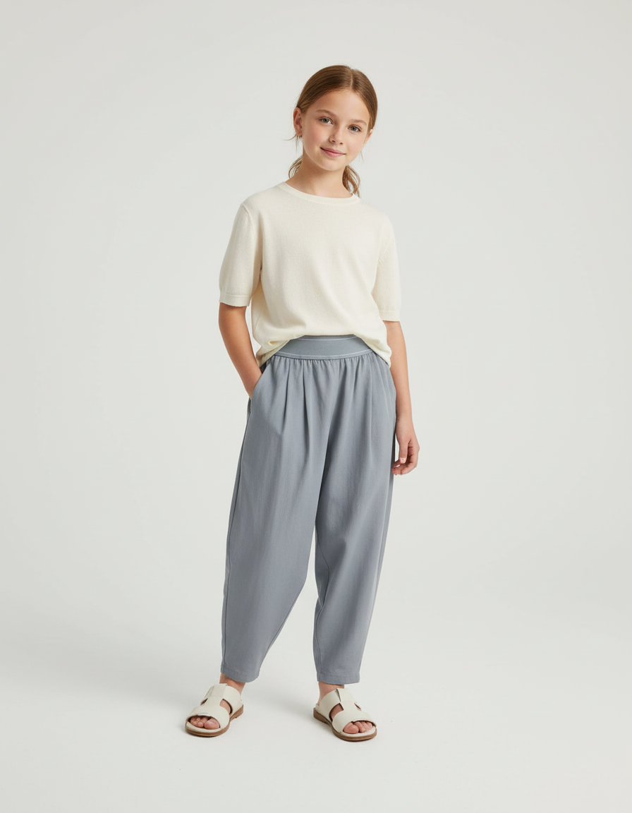 Pantalon Baggy Gris Clair Ample Plissé Enfant - Viscose