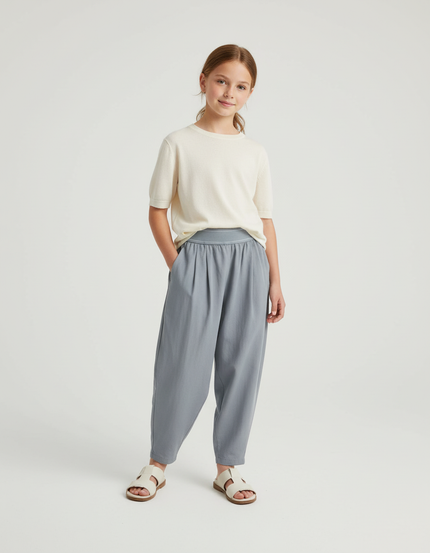 Pantalon Baggy Gris Clair Ample Plissé Enfant - Viscose