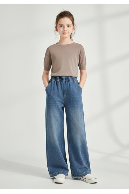 Pantalon Baggy Denim Ample Bleu Décontracté Fille - Jean