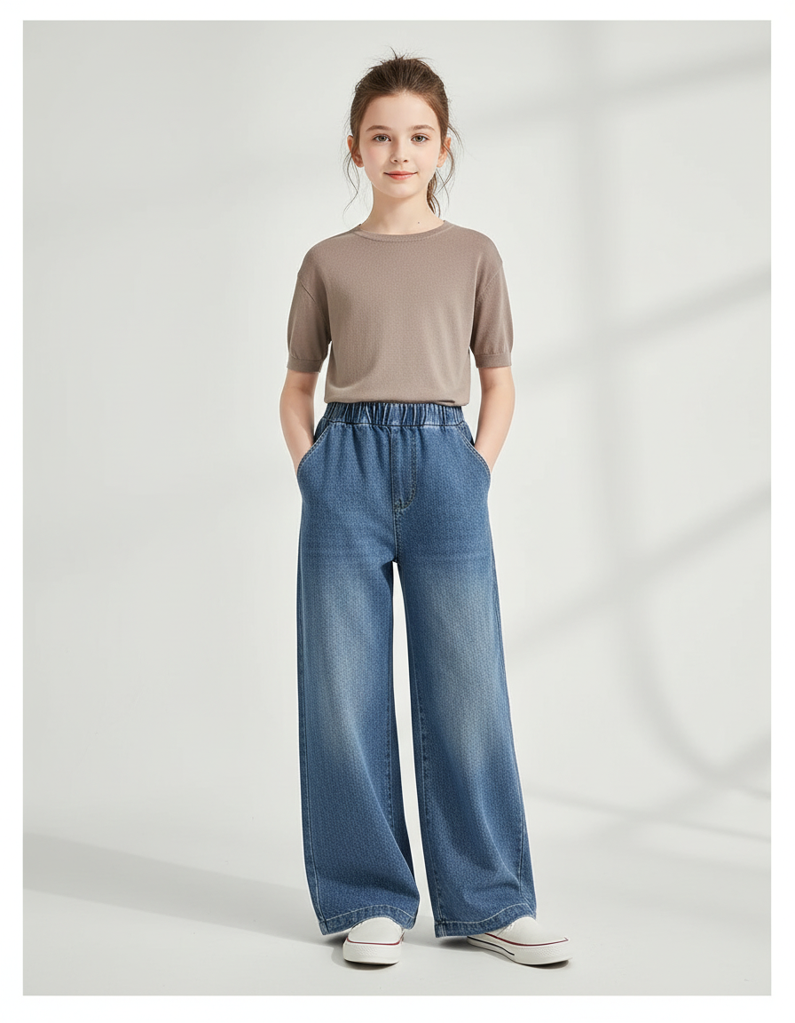 Pantalon Baggy Denim Ample Bleu Décontracté Fille - Jean