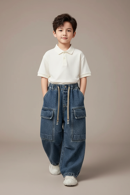 Pantalon Baggy Jean Bleu Ample Cargo Garçon