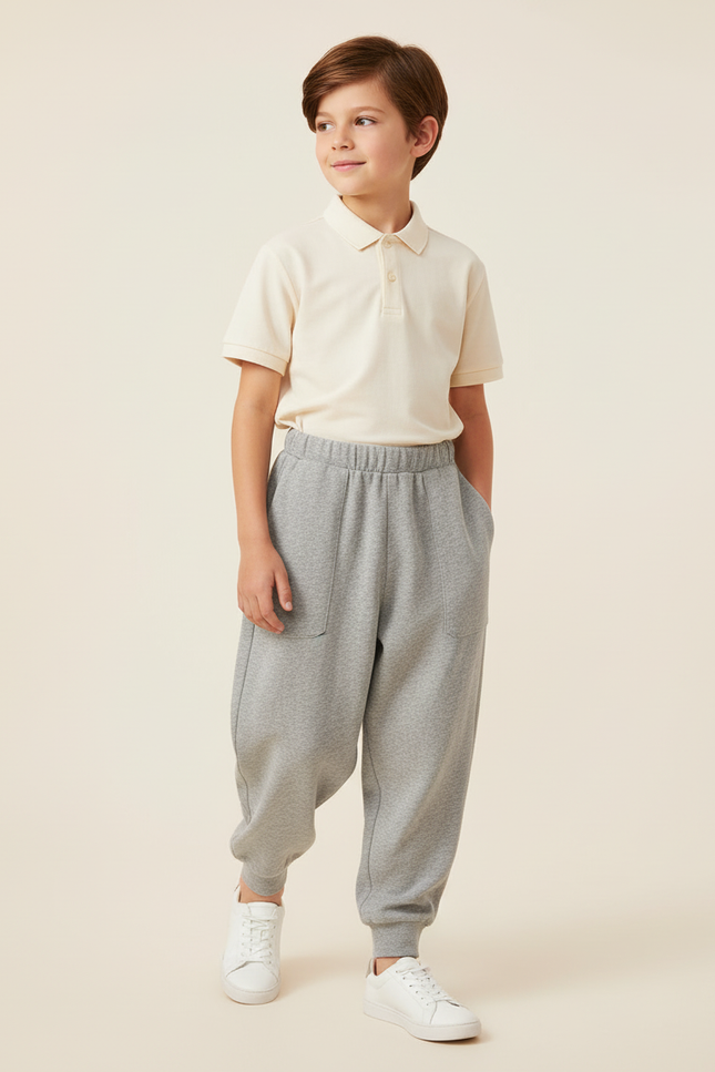 Pantalon Baggy Gris Ample Molletonné Décontracté Enfant