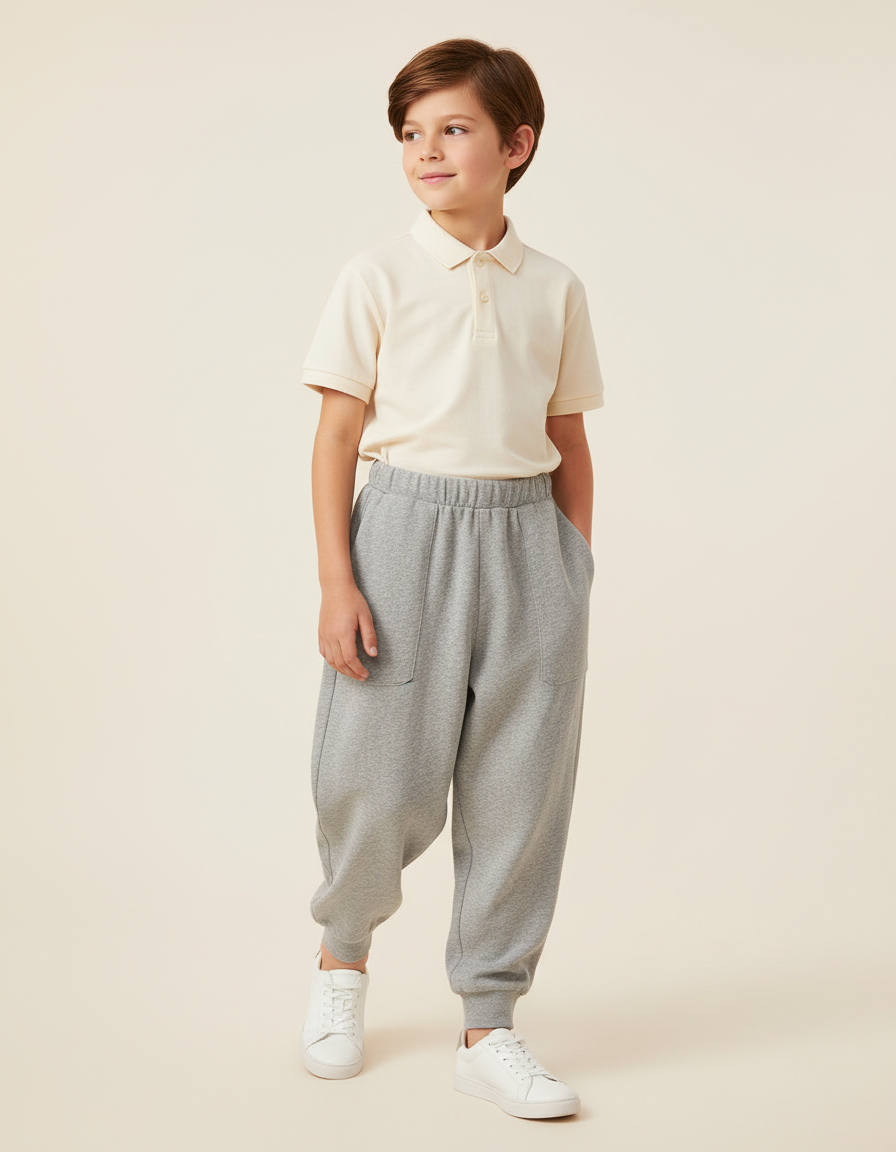 Pantalon Baggy Gris Ample Molletonné Décontracté Enfant