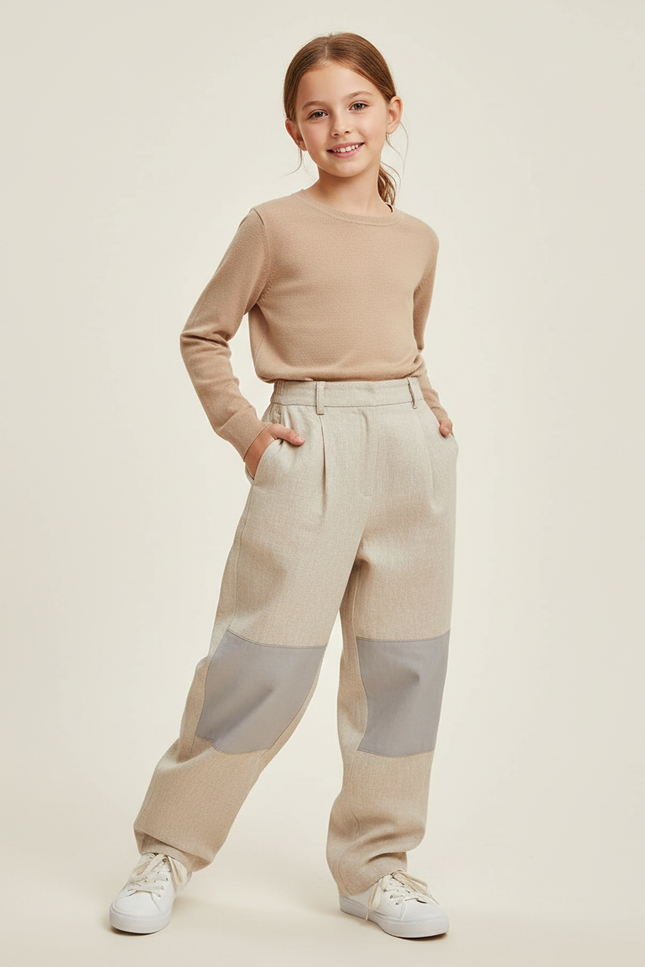Pantalon Baggy Beige Patchwork Gris Enfant - Lin