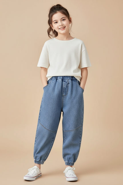 Pantalon Baggy Jean Bleu Ample Décontracté Enfant