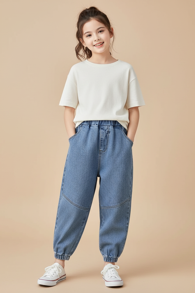 Pantalon Baggy Jean Bleu Ample Décontracté Enfant