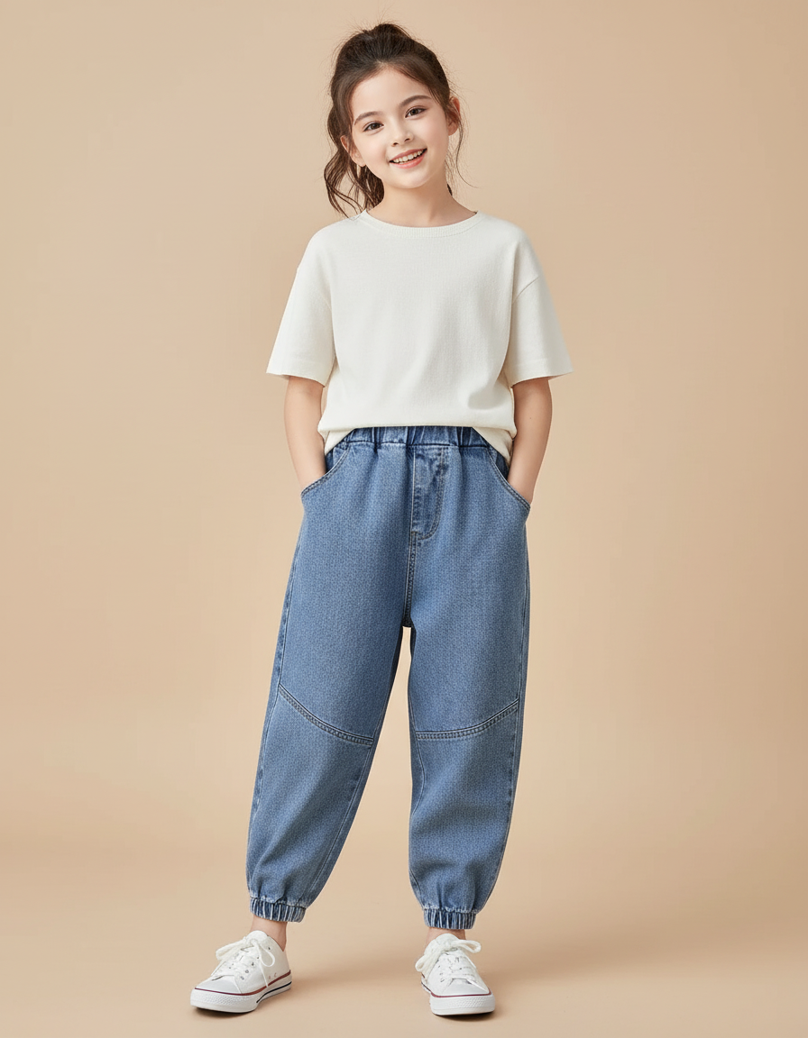 Pantalon Baggy Jean Bleu Ample Décontracté Enfant