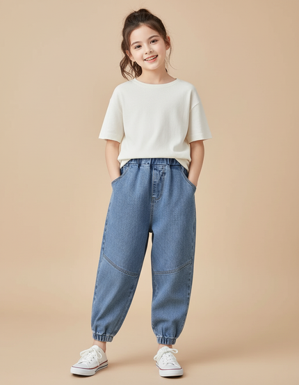 Pantalon Baggy Jean Bleu Ample Décontracté Enfant