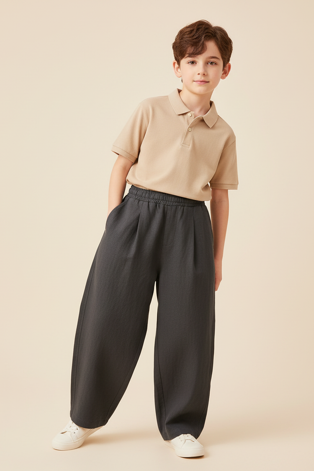 Pantalon Baggy Gris Ample Lin Décontracté Enfant