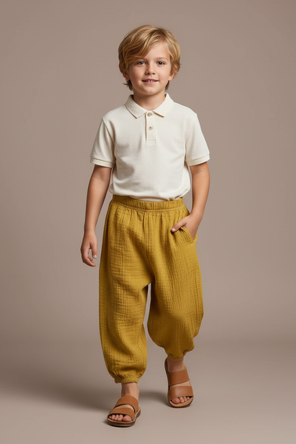 Pantalon Baggy Mousseline Jaune Ample Décontracté Enfant - Coton