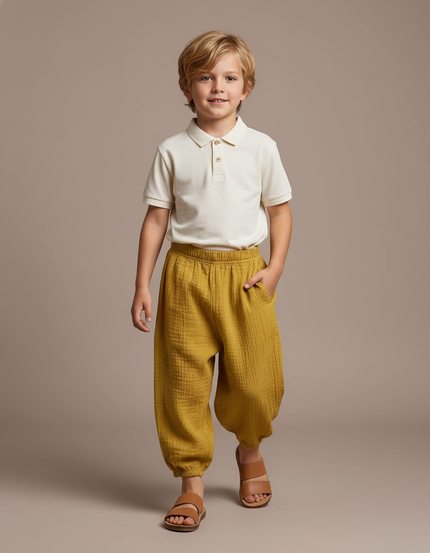 Pantalon Baggy Mousseline Jaune Ample Décontracté Enfant - Coton