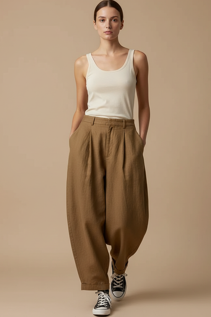 Pantalon Baggy Kaki Femme - Lin