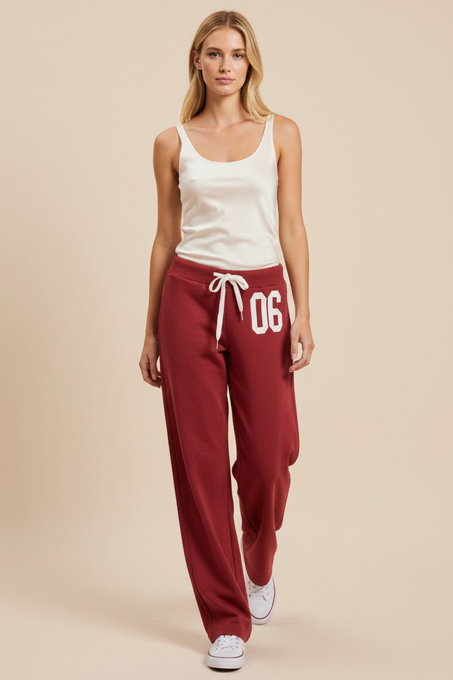 Pantalon Baggy Bordeaux Ample Coton Numéro Cordon - Molleton