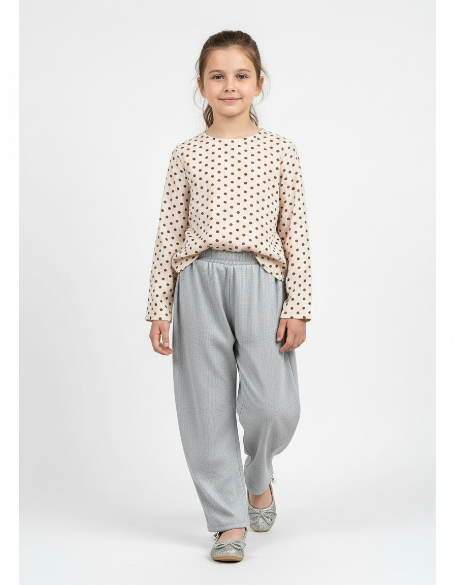 Pantalon Baggy Gris Ample Confortable Fille - Maille