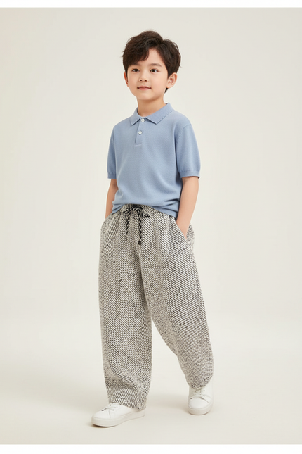 Pantalon Baggy Tweed Noir Blanc Ample Enfant - Multicolore