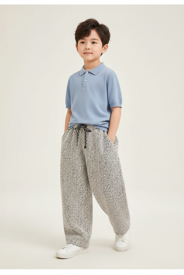Pantalon Baggy Tweed Noir Blanc Ample Enfant - Multicolore