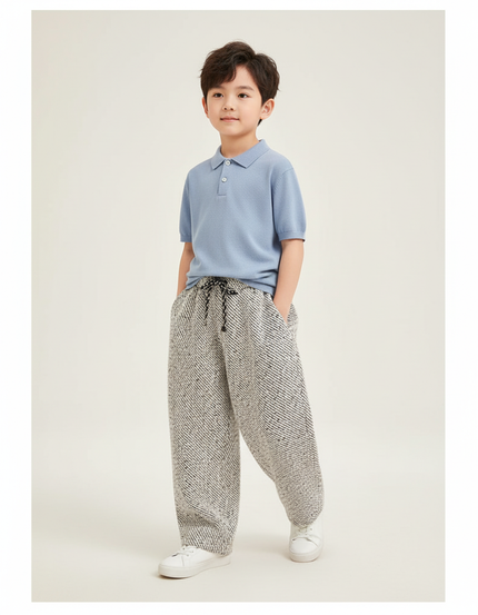 Pantalon Baggy Tweed Noir Blanc Ample Enfant - Multicolore