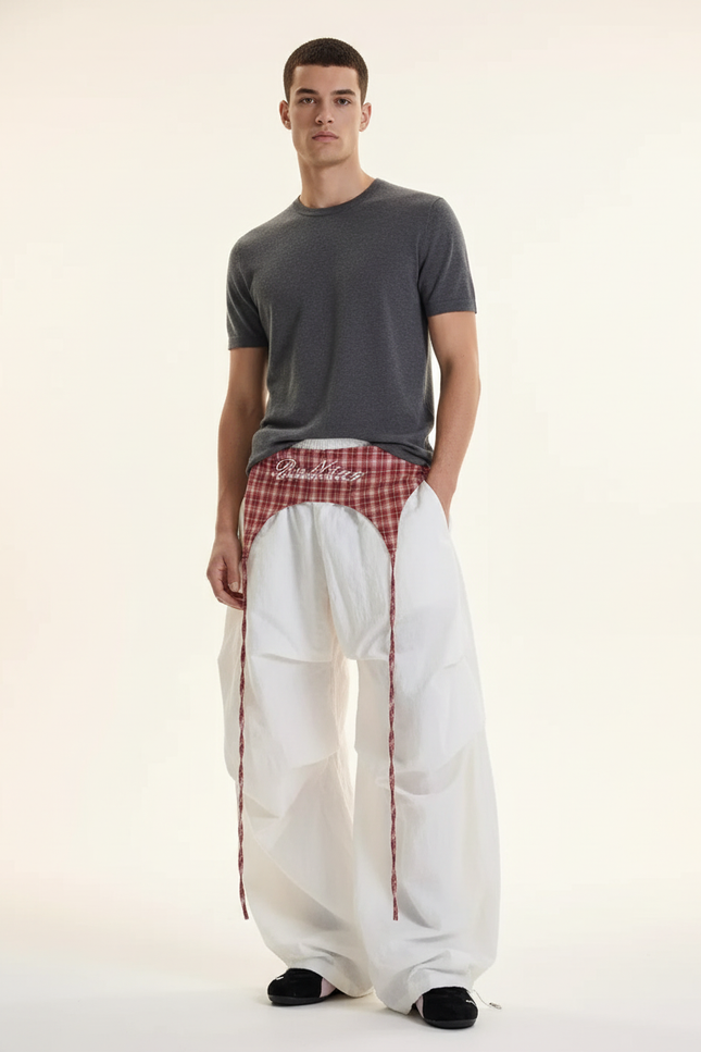 Pantalon Baggy Blanc Plissé Ample Décontracté Homme - Polyester