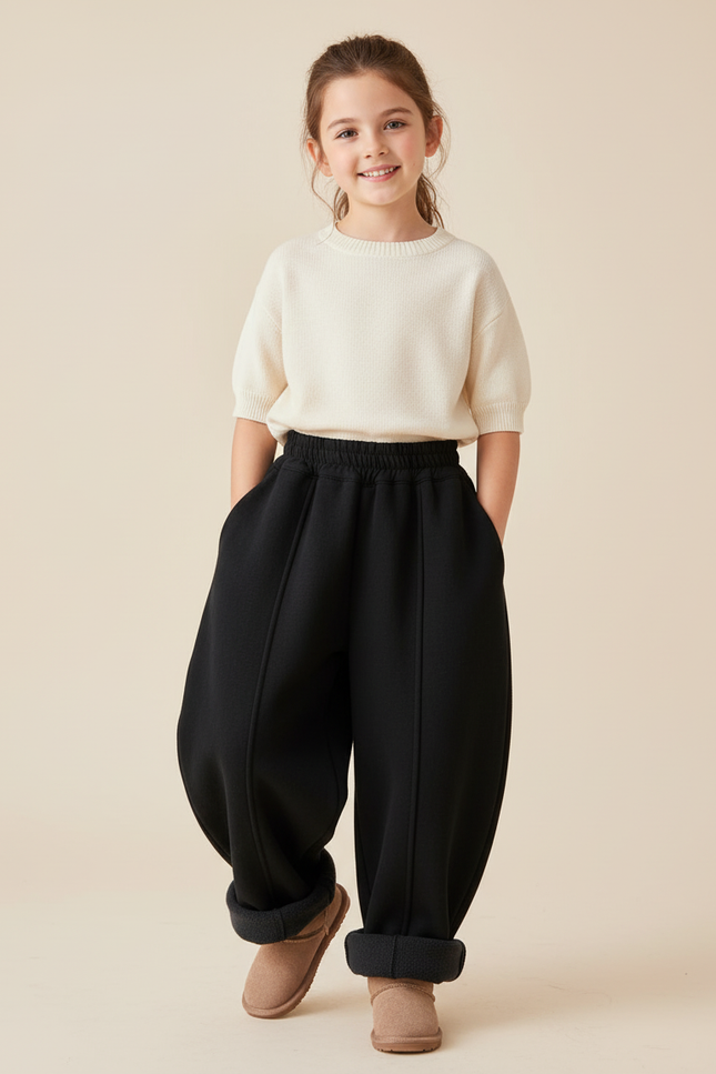 Pantalon Baggy Noir Ample Molletonné Doux Enfant