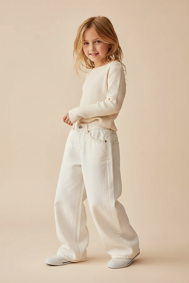 Pantalon Baggy Blanc Jean Ample Décontracté Fille