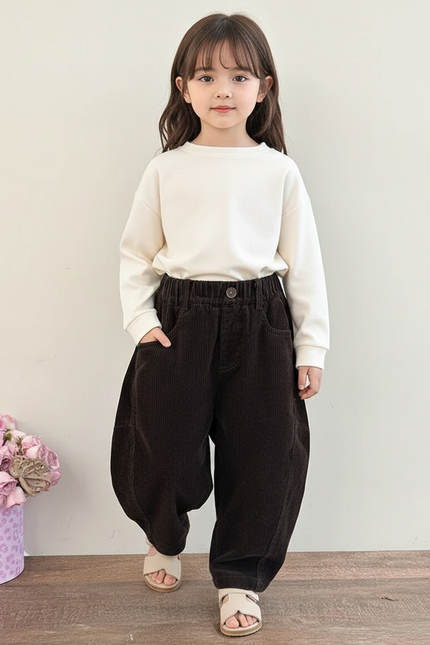 Pantalon Baggy Marron Côtelé Ample Décontracté Enfant - Cordé