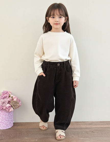 Pantalon Baggy Marron Côtelé Ample Décontracté Enfant - Cordé