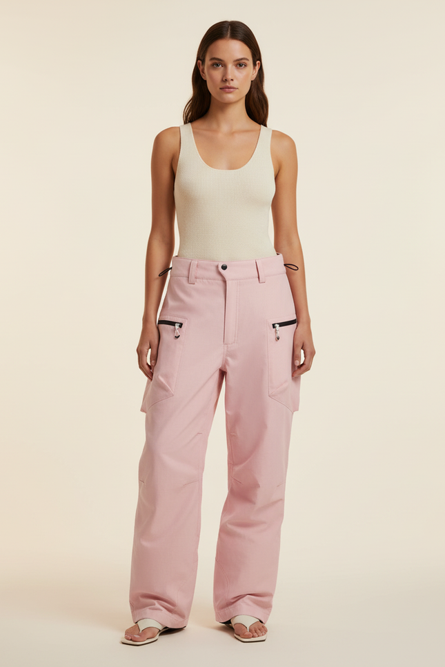 Pantalon Baggy Rose Cargo Ample Décontracté - Polyester