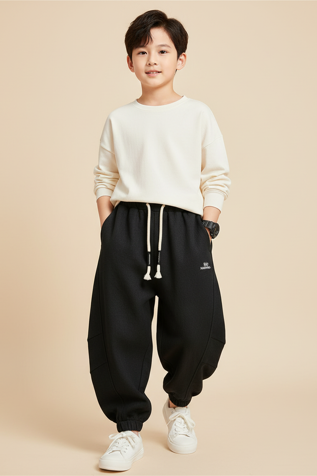 Pantalon Baggy Noir Ample Confortable Enfant - Molleton