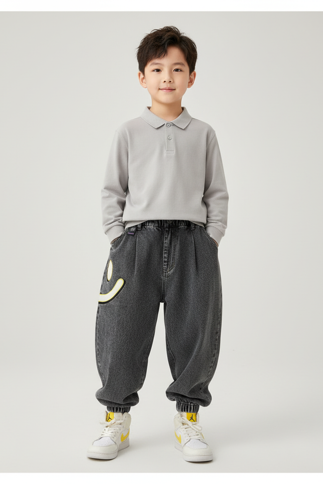 Pantalon Baggy Jean Gris Ample Smiley Garçon