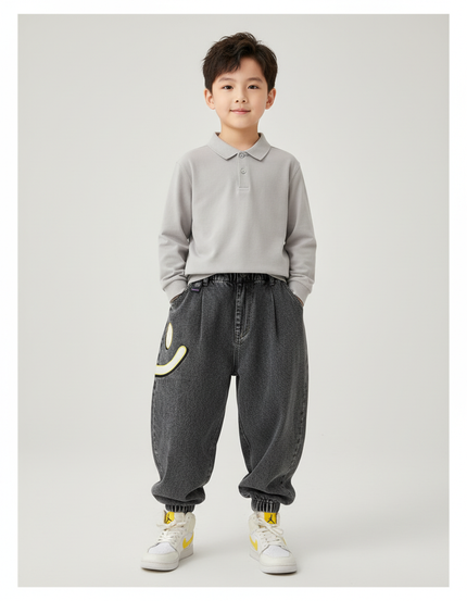 Pantalon Baggy Jean Gris Ample Smiley Garçon