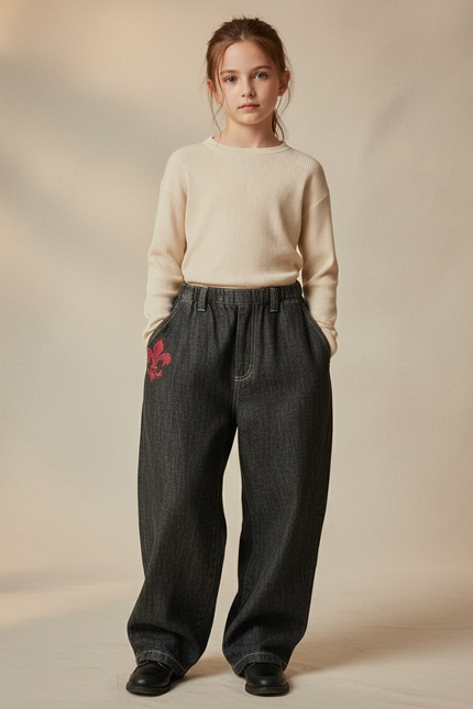 Pantalon Baggy Denim Gris Ample Fleur De Lys - Jean