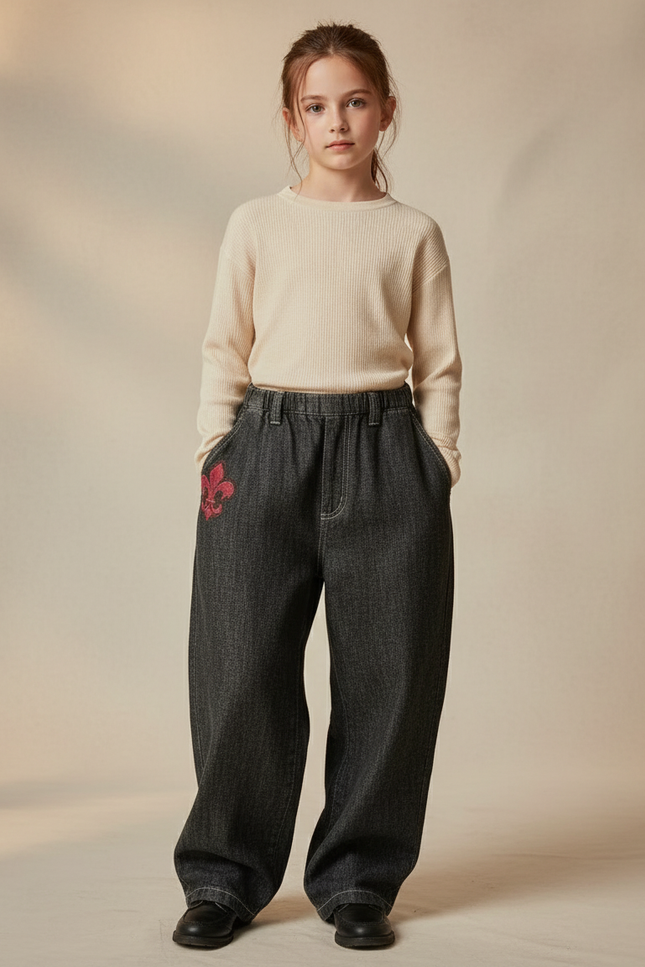 Pantalon Baggy Denim Gris Ample Fleur De Lys - Jean