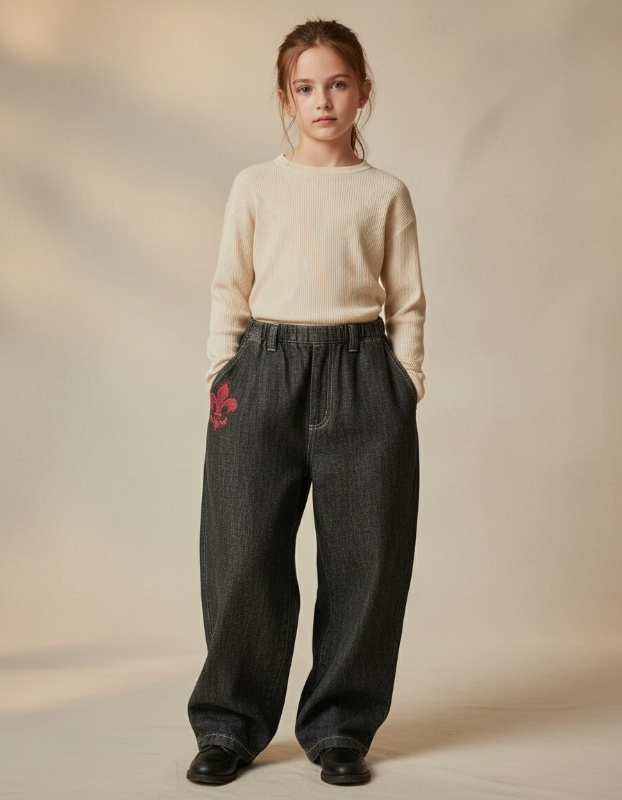 Pantalon Baggy Denim Gris Ample Fleur De Lys - Jean