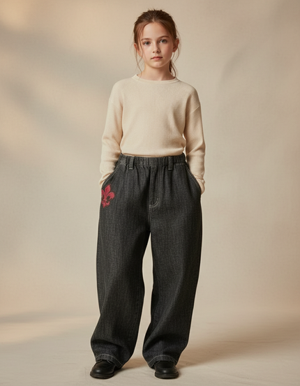 Pantalon Baggy Denim Gris Ample Fleur De Lys - Jean