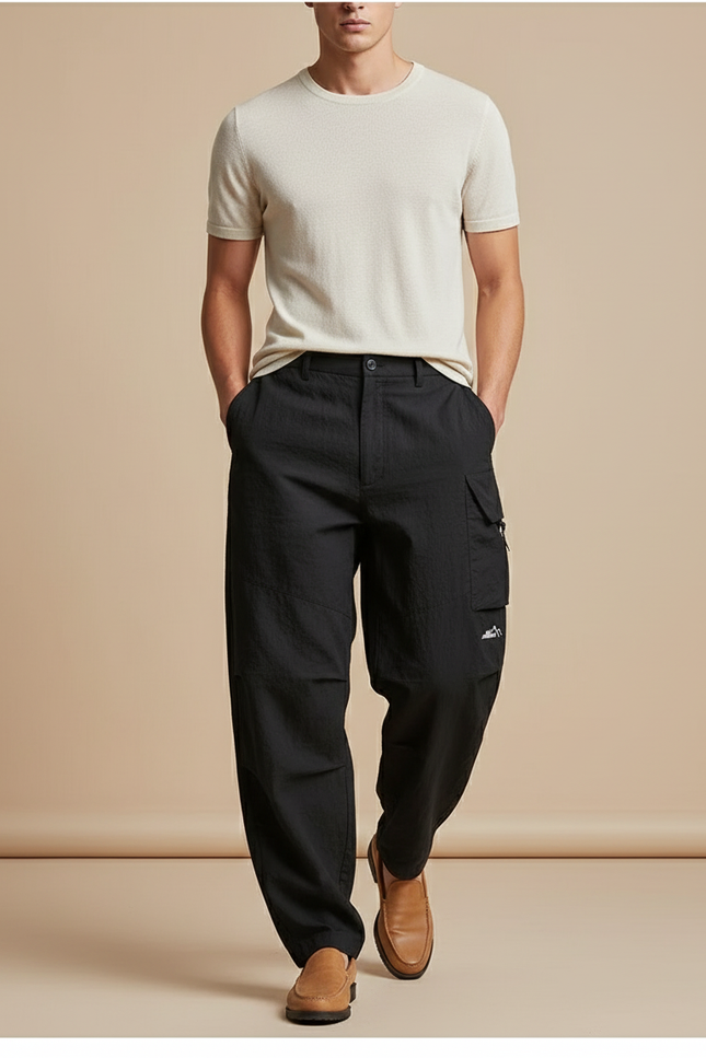 Pantalon Baggy Noir Cargo Ample Tactique Homme - Polyester