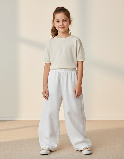 Pantalon Baggy Blanc Lin Ample Décontracté Enfant