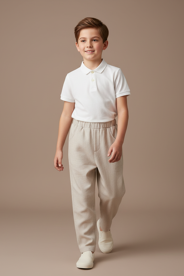 Pantalon Baggy Beige Tissé Ample Élastique Enfant - Tweed
