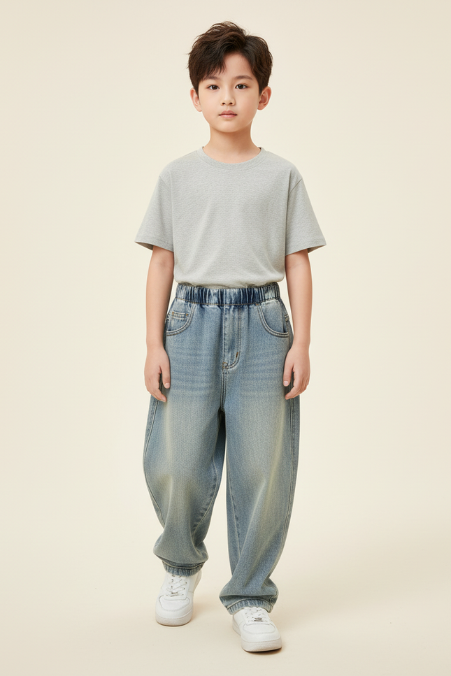 Pantalon Baggy Jean Bleu Délavé Ample Confortable Enfant
