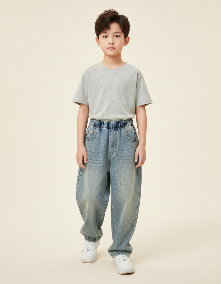 Pantalon Baggy Jean Bleu Délavé Ample Confortable Enfant