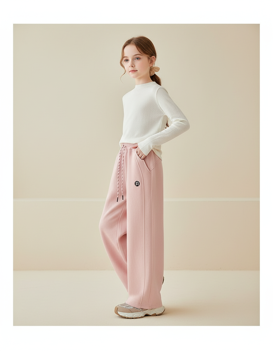Pantalon Baggy Rose Ample Décontracté Sportif Fille - Molleton